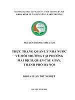 THỰC TRẠNG QUẢN lý NHÀ nước về môi TRƯỜNG tại PHƯỜNG MAI DỊCH, QUẬN cầu GIẤY, THÀNH PHỐ hà nội 