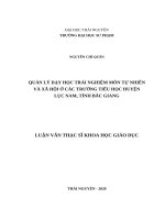 Quản lý dạy học trải nghiệm môn tự nhiên và xã hội ở các trường tiểu học huyện lục nam, tỉnh bắc giang 
