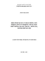 Biện pháp quản lý hoạt động chủ nhiệm lớp 10 ở trường trung học phổ thông quang trung   đống đa, thành phố hà nội 