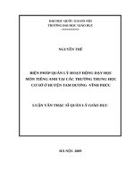 Biện pháp quản lý hoạt động dạy học môn tiếng anh tại các trường trung học cơ sở ở huyện tam dương   vĩnh phúc 