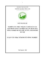 Nghiên cứu thực trạng và đề xuất các giải pháp nâng cao hiệu quả sử dụng đất nông nghiệp huyện phú xuyên, thành phố hà nội 