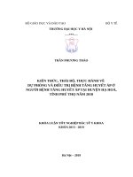 KIẾN THỨC, THÁI độ, THỰC HÀNH về dự PHÒNG và điều TRỊ BỆNH TĂNG HUYẾT áp ở NGƯỜI BỆNH TĂNG HUYẾT áp tại HUYỆN hạ HOÀ, TỈNH PHÚ THỌ năm 2018 