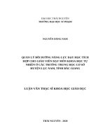 Quản lý bồi dưỡng năng lực dạy học tích hợp cho giáo viên dạy môn khoa học tự nhiên ở các trường trung học cơ sở huyện lục nam, tỉnh bắc giang 