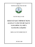 NGUYỄN THỊ LAN ANH KHẢO sát QUÁ TRÌNH sử DỤNG ALGINAT và PECTIN để tạo VI NANG ĐÔNG tụ CHỨA lactobacillus acidophilus KHÓA LUẬN tốt NGHIỆP dƣợc sĩ 