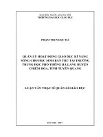 Quản lý hoạt động giáo dục kĩ năng sống cho học sinh bán trú tại trường trung học phổ thông hà lang, huyện chiêm hóa, tỉnh tuyên quang 