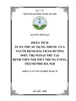 Phân tích tuân thủ sử dụng thuốc của người bệnh đái tháo đường điều trị ngoại trú tại bệnh viện nội tiết trung ương, thành phố hà nội 