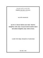 Quản lý hoạt động dạy học trong trường tiểu học quận hoàn kiếm theo mô hình trường học mới (VNEN)   