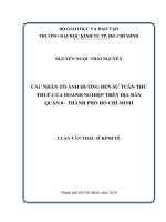 Các nhân tố ảnh hưởng đến sự tuân thủ thuế của doanh nghiệp trên địa bàn quận 8, thành phố hồ chí minh 