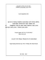 Quản lý hoạt động giáo dục kỹ năng sống cho học sinh dân tộc thiểu số ở trường trung học phổ thông chi lăng, huyện chi lăng, tỉnh lạng sơn   