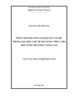 Phân tích kĩ năng giải quyết vấn đề trong dạy học chủ đề bất đẳng thức cho học sinh lớp 10 ban nâng cao   