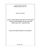 Quản lý hoạt động giáo dục kỹ năng sống cho học sinh trường trung học phổ thông quế lâm – tỉnh phú thọ 