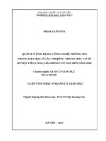 Quản lý ứng dụng công nghệ thông tin trong dạy học ở các trường trung học cơ sở huyện tiên lãng, hải phòng từ nay đến năm 2020   