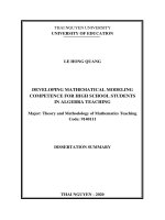 Bồi dưỡng năng lực mô hình hóa toán học cho học sinh trung học phổ thông trong dạy học đại số  tt tiếng anh 