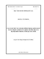 Cải cách thủ tục hành chính trong kiểm xuất, nhập cảnh ở cửa khẩu đường bộ bộ đội biên phòng tỉnh quảng ninh 