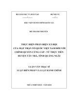 PHẢN BIỆN xã hội của mặt TRẬN tổ QUỐC VIỆT NAM đối với CHÍNH QUYỀN CÙNG cấp   từ THỰC TIỄN HUYỆN tây TRÀ, TỈNH QUẢNG NGÃI 