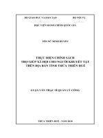 THỰC HIỆN CHÍNH SÁCH TRỢ GIÚP xã hội CHO NGƯỜI KHUYẾT tật TRÊN địa bàn TỈNH THỪA THIÊN HUẾ 