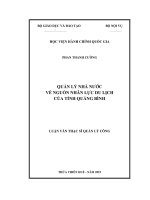 QUẢN lý NHÀ nước về NGUỒN NHÂN lực DU LỊCH TRÊN địa bàn TỈNH QUẢNG BÌNH 