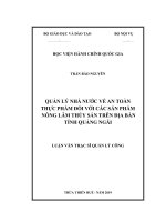 QUẢN lý NHÀ nước về AN TOÀN THỰC PHẨM đối với các sản PHẨM NÔNG lâm THỦY sản TRÊN địa bàn TỈNH QUẢNG NGÃI 