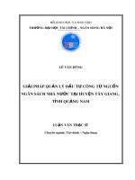 Luận văn Thạc sĩ Tài chính – Ngân hàng: Giải pháp quản lý đầu tư công từ nguồn ngân sách nhà nước tại huyện Tây Giang, tỉnh Quảng Nam