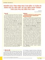 Nghiên cứu tình hình phá thai đến 12 tuần và đánh giá sự hiểu biết về các biện pháp tránh thai của phụ nữ đến phá thai