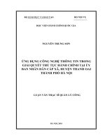 Ứng dụng công nghệ thông tin trong giải quyết thủ tục hành chính tại ủy ban nhân dân cấp xã huyện thanh oai thành phố hà nội 