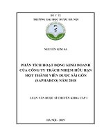 Luận văn phân tích hoạt động kinh doanh của công ty TNHH MTV dược sài gòn (sapharco) năm 2018 