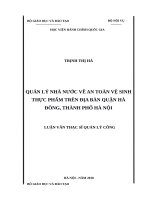 Quản lý nhà nước về an toàn vệ sinh thực phẩm trên địa bàn quận hà đông, thành phố hà nội 