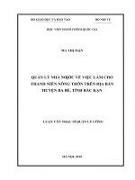 QLNN về việc làm cho thanh niên nông thôn trên địa bàn huyện ba bể, tỉnh bắc kạn 