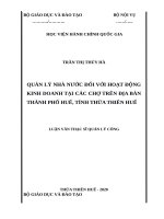 quản lý nhà nước đối với hoạt động kinh doanh tại các chợ trên địa bàn thành phố huế, tỉnh thừa thiên huế 
