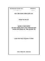 QUẢN lý NHÀ nước về HOẠT ĐỘNG PHẬT GIÁO TRÊN địa bàn THÀNH PHỐ ĐÔNG hà, TỈNH QUẢNG TRỊ 