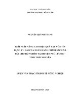 Giải pháp nâng cao hiệu quả vay vốn tín dụng ưu đãi của ngân hàng chính sách xã hội cho hộ nghèo tại huyện phú lương, tỉnh thái nguyên 