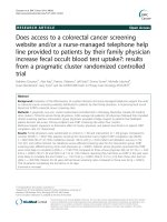 Does access to a colorectal cancer screening website and/or a nurse-managed telephone help line provided to patients by their family physician increase fecal occult blood test