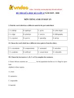 Đề thi giữa học kì 2 môn Tiếng Anh 12 năm học 2019-2020 (Có đáp án)