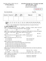 Đề thi học kì 1 môn Hóa học 10 năm 2019-2020 có đáp án - Trường THPT Lương Văn Cù