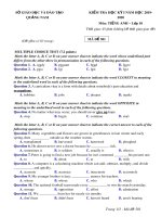 Đề thi học kì 1 môn Tiếng Anh 10 năm 2019-2020 có đáp án - Sở GD&ĐT Quảng Nam