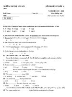 Đề thi học kì 1 môn Tiếng Anh 10 năm 2019-2020 có đáp án - Trường THPT Lê Quý Đôn