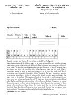 Đề thi học kì 1 môn Tiếng Anh 10 năm 2019-2020 có đáp án - Trường THPT Lương Văn Cù (Hệ 10 năm)