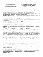 Đề thi học kì 1 môn Tiếng Anh 10 năm 2019-2020 có đáp án - Sở GD&ĐT Bắc Ninh