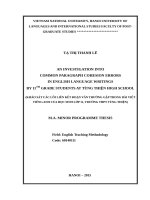 An investigation into common paragraph cohesion errors in english language writings by 11th grade students at tùng thiện high school  