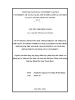 An investigation into the applicability of critical strategy in group work to the teaching of speaking skills for the second year students at english department of hong duc university 