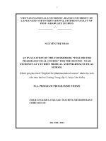 An evaluation of the coursebook english for pharmaceutical course for the second   year students at văn hiến medical and pharmaceutical school  