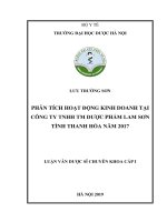 LƢU TRƢỜNG sơn PHÂN TÍCH HOẠT ĐỘNG KINH DOANH tại CÔNG TY TNHH TM dƣợc PHẨM LAM sơn TỈNH THANH hóa năm 2017 LUẬN văn dƣợc sĩ CHUYÊN KHOA cấp i hà nội 2019 