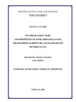 Tổng hợp, nghiên cứu cấu trúc và tính chất của một số dị vòng imidazol 5 one, thiazolidin 2,4 dione và 1,3,4 oxadiazoline tt tieng anh 
