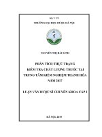 NGUYỄN THỊ hải LINH PHÂN TÍCH THỰC TRẠNG KIỂM TRA CHẤT LƯỢNG THUỐC tại TRUNG tâm KIỂM NGHIỆM THANH hóa năm 2017 LUẬN văn dược sĩ CHUYÊN KHOA cấp i 