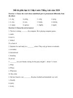 Đề thi giữa học kì 1 lớp 6 môn Tiếng Anh năm 2020-2021