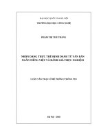 Nhận dạng thực thể định danh từ văn bản ngắn tiếng việt và đánh giá thực nghiệm   luận văn ths  máy tính 84801 