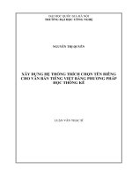 Xây dựng hệ thống trích chọn tên riêng cho văn bản tiếng việt bằng phương pháp học thống kê  luận văn ths  công nghệ thông tin  1 01 10 