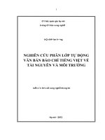 Nghiên cứu phân lớp tự động văn bản báo chí tiếng việt về tài nguyên và môi trường 