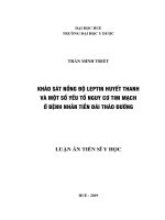 (Luận án tiến sĩ) Khảo sát nồng độ leptin huyết thanh và một số yếu tố nguy cơ tim mạch ở bệnh nhân tiền đái tháo đường