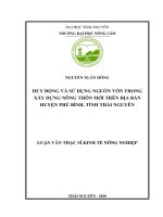 Huy động và sử dụng nguồn vốn trong xây dựng nông thôn mới trên địa bàn huyện phú bình, tỉnh thái nguyên